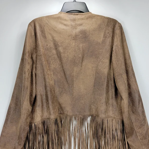 Chicos Faux Leather Fringe Open Front Jacket Women 1 Medium Boho Western Cowgirl - Picture 12 of 12